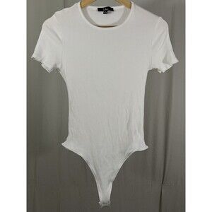 Lulu’s Ribbed Bodysuit Size XL White Minimalist Modest Contemporary